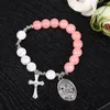 Charm Bracelets Bangles Glass Bracelet Cross For Men Beaded Rosary Women White Crystal Alloy Miss