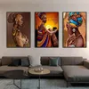 Dipinto di tela da donna africana, bellissime donne nere poster d'arte murale, soggiorno moderno, immagine estetica interna per decorazioni per la casa senza incorniciatura