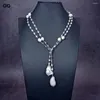 Colliers pendants G-G G Glain Natural Keshi Keshi Baroque Pearl CZ Pave Gold Colon Plated Crystal Chain Long Collier 49 '' Pour les femmes