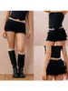 Frauen Shorts Frauen Spitzen Bloomer lässig Sommer geschichtete Rüschen elastische schwarze sexy kurze Hosen für Urlaub Strand Nachtclub Streetwear