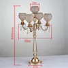 Ljushållare 85 cm högt guld bröllopslandelbras med kristallkulor rekvisita bordets mittstycke 2 st/lot Centros de mesa para boda