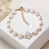 Zhiteng Natural Pearl Freshwater White Rice Beads Armband Bangles Gold Beaded Armelets Fashion Jewelry for Women Partihandel