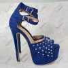 Sukeia New Women Summer Platform Sandals Sexy Rivets Stiletto Heels Peep Toe Beautiful Blue Dress Shoes سيدات بالإضافة إلى حجمنا 5-20