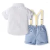 Kleidung Sets Kid Kleinkind Baby Gentleman Kleidung Set kurzarmes Hemd mit Krawatten Overalls Shorts Geburtstagsgeschenk -Outfit Anzug