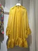 Casual Dresses Vintage Collection Women Top Quality 2024 Spring Summer Yellow Red Frill Ruffles Mini Loose