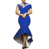 Elegant Royal Blue Mermaid Prom Dresses High Low Fit Special Occasion Dress Cap Hyls High Neck Evening Gowns Short Front 2022 Robe D 304J