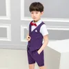 Boys' Suit Striped Choral Performance Dress Set (Vest + Trousers + Shirt + Bow Tie)