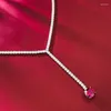 Pendants SpringLady Vintage 925 Sterling Silver 8 MM Ruby High Carbon Diamond Gems Tennis Chain Necklace Pendant Jewelry For Women