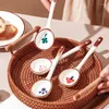 Pack de cuillères de 4 caricatures à la maison à long manche en céramique de style japonais