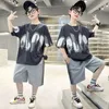 Set di abbigliamento ragazzi Summer 2 Hip Hop Style Casual T-shirt+Pants Short Maniche Set di 4-14 anni Childrens Street Clothing D240514