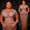 ASO EBI 2024 Silver Illusion Heath Grow Dress Crystals Crystalined Evening Party Formale Secondo ricevimento Birthday Eenagement Gowns LF027
