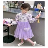 Abiti per ragazze 2024 Primavera e autunno Girls/Childrens Fashion and Leisure Chinese Flower Flower Flower Abito a maniche lunghe 4-10 anni Y240514