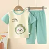 Pyjama 2024 Neue Kinder Kurzarm Set Pure Cotton Summer Jungen T-Shirt Girls Home Kleidung Baby Pyjamas Kinderkleidung Clothingl2405