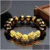 Beaded Feng Shui Obsidian Bead Bracelet с золоты