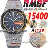 AMGF 15400 A3120 Automatische Herrenbeobachtung Big Diamond Lünette 18K Gelbgold gepflasterte Diamanten Schwarze Zifferblattstab Marker Stahlarmband Super Trustytime001 ICED Out Uhren