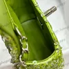 23c Designer Blingbling Green Sequins Classic Mini Flap Cosmetic Case ijdelheid Zakken Silver Chain Crossbody Make -up Fannny Pack Taille Chest Shimmer Glitter Purse 14 cm 14 cm