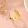 Und Gastgeberin Edelstahl Kätzchen Herz Breiter Finger Ring für Frauen Trend Schmuck Katzenliebhaber Geburtstagsgeschenke