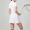 Aktive Kleider Sean Tsing Tenniskleider mit Sicherheitshose Zwei Stücke Frauen Kurzer Slve Turndown Kragen Badminton Sport Workout Kleid Y240508