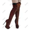 Sukeia Women Over Knee Boots Hidden Platform Zipper Stiletto Heels Round Toe Pretty Dark Brown Party Shoes Ladies US Size 5-20