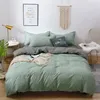 Bedding Sets Home Textile 5 Size Green And Gray Summer Bed Linens 3/4pcs Duvet Cover Set Pastoral Sheet AB Side