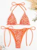 Women's Swimwear Sexy Mini Bikini 2024 Womens Pink Leopard Print Neon Light Double sided Push Up Swimwear Brazil Beach Swimwear thong Swimwear J240510