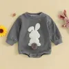 Rompers Baby Easter Set Sweater z długim rękawem kombinezon z futrzanym królikiem haftem okrągłą szyję śliczne dziecko ciasne ubranie 2405