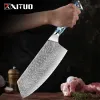 7インチシャープクリーバーナイフ日本語vg10ダマスカススチール中国人シェフの肉と野菜のアワビのシェルアクリルハンドルのためのナイフ