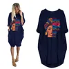 Robes décontractées Fashion Summer Robe africaine pour femmes Pocket Black Lettres belles imprimées T-shirt plus taille midi robe Femme