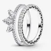Projektant 925 Srebrna obrączka ślubna dla damskiej prezentu zaręczynowego Diamond z pudełkiem pandoras błyszcząca pierścień w stos