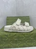 Crystal canvas Velcro strap flat sandals men's and women's rubber soled slippers