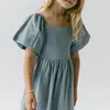 Robes de fille Summer Girl's Bubble Marive carrée Robe en lin en lin 2024 Baby de mode décontracté dos plissé élastique slim lâche
