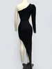 Casual Dresses Ailigou 2024 Women's Black Sexy One Shoulder V-neck Luxury Diamond Asymmetric Long Bandage Dress Elegant Evening