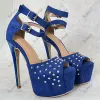 Sukeia New Women Summer Platform Sandals Sexy Rivets Stiletto Heels Peep Toe Beautiful Blue Dress Shoes سيدات بالإضافة إلى حجمنا 5-20