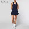 Robes actives Sean Tsing Sport Tennis Costumes avec Shorts Femmes Sans Slveless Vest et jupes plissées Badminton Volleyball Ontfits Tenues Y240508
