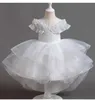 Girl's Dresses 4-12 Year Old Summer Wedding Flower Girl Dress Trailing Sequin Tulle Party Dress Embroidered Elegant Trailing Cake Dress Y240514