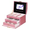 Embrulho de presente 4,3 polegadas LCD Video Jewelry Storage Viagem Caixa de viagem Light Control Music para colar de anel aniversário de casamento