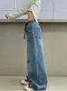 Jeans femininos Vintage Baggy Women Cargo Pants American Retro Rise Low Rise Wide Leg Leg 90S Y2K Streetwear