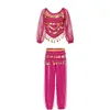 Vêtements Ensembles Kids Girls Belly Dance Bollywood Costume Sequins Top à manches longues avec pantalon en mousseline