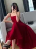 Casual Dresses Fashion Spaghetti Strap Red Graduation Women Elegant Backless Evening Party Birthday Club Vestidos