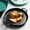 Plates Binaural Baking Dish Round Ceramic Dinner Cake Pans Cheese Tray Dishes Microwave Oven Plate Tableware