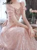 Party Dresses Princess Pink Long Evening Dress Cocktail Prom Gown for Women Sequined Romantic A Line Bridesmaid