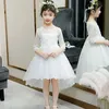 Abiti da ragazza Girl Dress Princess Nable Childrens Tail Flower Flower Girl Piano per esibizione Ospite Abito da sera Spettacolo Y240514