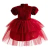 Robes de fille Childrens Hobe Nouveau mariage Qipao Standing Neck Girls Hobe Red Velvet Childrens Robe Nouvel An Vêtements de Noël Y240514