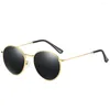 Solglasögon retro runda män polariserade UV400 sommarsolglasögon manlig kör metall ram guld svartgrön