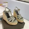 Deri lake sandalet yüksek topuklu saman dokuma kama tasarımcısı klasik fabrika kadın ayakkabıları yaz datlama şarap cm düz ayakkabı kutusu dh 06
