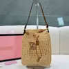 Grass Woven Lucky Bag Tote Bag Designer Bag Summer Straw Beach Bags Vintage Letter Print Handbag Weave Hollow Out Shoulder Bag Leather Drawstring Purse Wallet Women