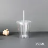 Bouteilles d'eau gobelet clair avec paille réutilisable bouteille à double couche transparente pour café lait bricolage smoothie tasse drinkware
