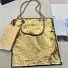 Cekinów Women Designer Tote Bag Bling Bling Gold Metal Hardware Matelasse Łańcuch duża pojemność ramię jumbo torebka mody torebka sacoche kropka