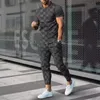 Summer Men Fashion Trend Prouters 2 قطعون من أجهزة Tracksuit 3D طباعة الزي مجموعة القمصان الطويلة سراويل رياضية للركض ملابس الملابس 240514