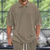 Amerikansk överdimensionerad jacquard stickad lapel t-shirt för mäns sommar lös och mångsidig topp M514 35